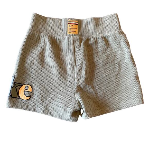 Nike Ribbed Hi Rise Logo Running Shorts Olive Green Size Small 0633W - Picture 10 of 10